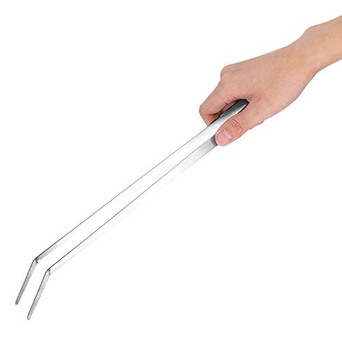 Stainless Steel Elbow Curved Tweezers for Aquarium Plants, 18.5 Inch Fish Tank Water Planting Tool - Durable Oxidation, Easy to Use for Aquarium Care and Landscaping