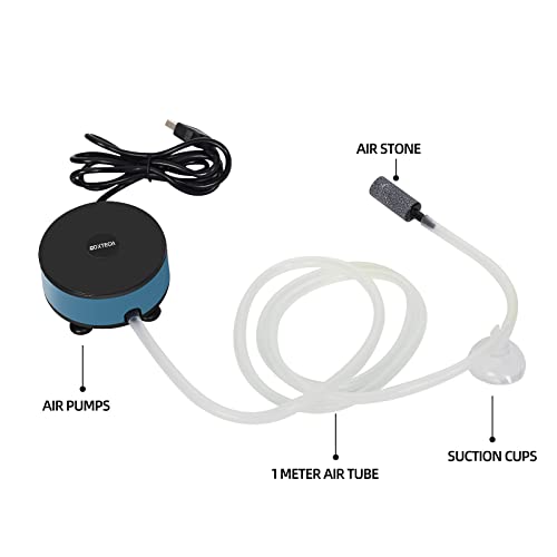 UPETTOOLS Mini Aquarium Air Pump, Quiet Fish Tank Oxygen Pump Portable USB Air Pump Aquarium Bubbler Kit with Air Stone and Airline Tubing for 1.5-7 Gallon Fish Tanks