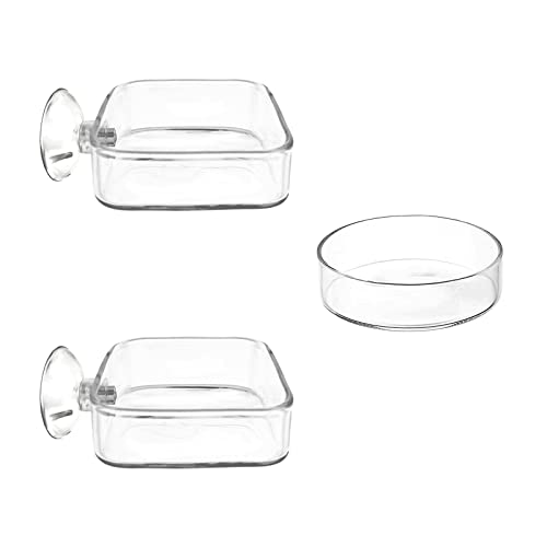 Aquarium Shrimp Feeder Dish Glass Fish Tank Feeding Bowls, 2pcs Square Glass Food Bowl (60mm), 1pcs Round Fish Feeding Bowls with Suction Cups (60mm) - size: 3x Bowl Combine 4