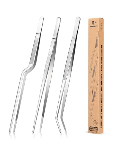 Fine Cooking Tweezers Set, Professional Stainless Steel Food Tongs, Kitchen Black Long Chef Tweezer for Cooking, Plating, Decorating and BBQ (SILVER, 12 inch) - color: Silver, size: 12 inch