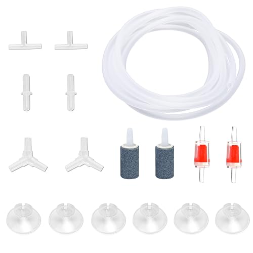 15 Feet Airline Tubing Standard Kit- Aquarium Air Pump Accessories with Grey Air Stone Cylinders, Check Valves, Suction Cups and Connectors for Nano Air Pumps Small Buckets and Fish Tank - color: Translucency Hose, size: 2 Grey Air Stone Cylinder