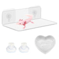 2-in-1 Axolotl Tank Accessories Set, Transparent Acrylic Shelf with Suction Cups and Adhesive Pads, Ceramic Heart Shape Feeding Dish, Food Bowl for Axolotl, Habitat Aquarium Decor