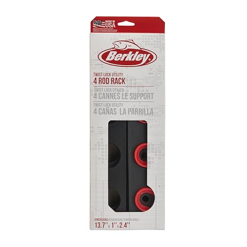 Berkley Twist Lock Fishing Rod Rack, Stores 4 Rods, Black, Soft Foam Grip Pads Protect Rod Finishes, Durable Construction, Easy to Mount with Common Tools - style: Twist Lock Utility 4 Rod Rack