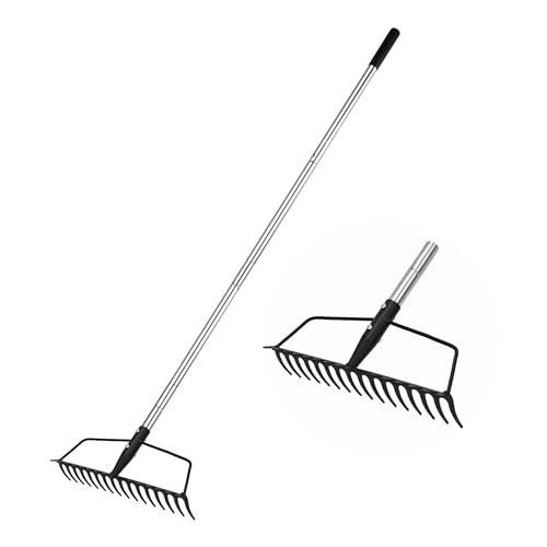 YEELOR Garden Rake, Heavy Duty 16-Tine Bow Rake with Adjustable Stainless Steel Handle, Metal Rake for Yard Work, Loosening Soil, Leveling Mulch, Gathering Leaves