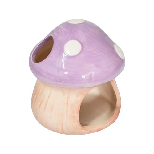 Ceramic Fish Tank Decor, Cute Mushroom House Aquarium Decorations, Betta Tank Accessory Hideout Caves Ornament for Small Fish Goldfish Shrimp Toad Reptiles (Purple)