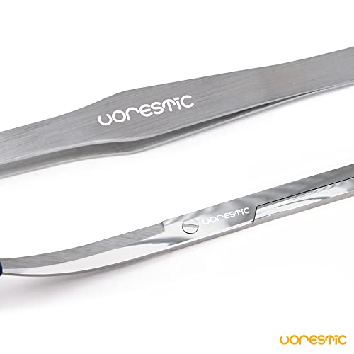 VORESTIC 2PCS 15" Curved Aquarium Tweezers Long and 9.8" Aquarium Scissors, Feeding Tongs and Scissors with Protective Cap, Stainless Steel Aquascaping Tools for Plant Trimming and Reptile Feeding