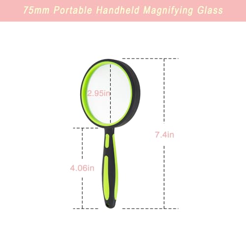 10X Magnifying Glass for Reading 75mm Handheld Portable Book Magnifier for Kids Seniors, Small Loupe for Close Work, Classroom, Puzzle Hobby Observation (2 Pack, Yellow+Green) - color: Yellow+green