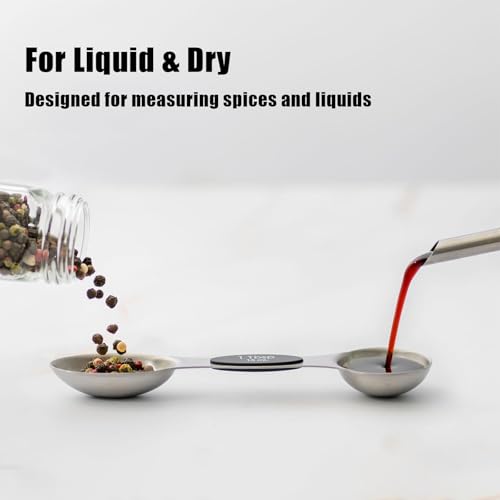 8-Piece Measuring Magnetic Spoons Set with Leveler - Stainless Steel for Measuring Dry and Liquid Ingredients, Double Ended, Stackable & Nested Fits in Kitchen Spice Jars for Baking & Cooking