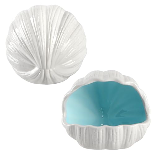 Cute Betta Fish Tank Accessory Decorations Ceramic Conch Shell-Shaped House Aquarium Decor Thematic Ornament Hideout Cave for Shrimp Fish Playing or Hiding (Blue, Small with 50pcs Pearl) - color: Blue