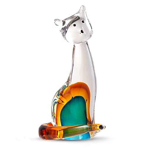 EUSTUMA Hand Blown Glass Cat Figurine Ornament,Animal Ornament for Home Decor,Animal Collection for Birthday Gift,Glass Sculpture. - color: Cat