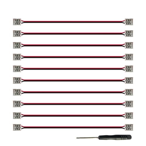 2-Pin Solderless Jumper Connectors for 10mm LED Strip Lights, with Pre-Installed 6'' 20AWG Wire and 3M VHB Adhesive, Screw Down Splitter Connectors for Quick, Secure Connection (Pack of 10) - style: Jumper Connector