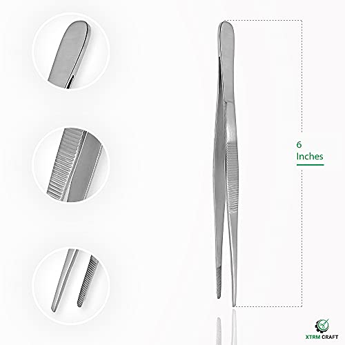 Thumb Dressing Forceps, Mulipurpose Tweezer Stainless Steel, Serrated Tip Straight 6 Inch - size: 6"