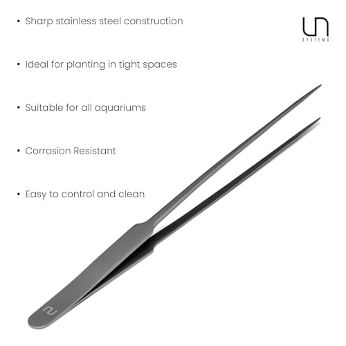 UNS Aquascaping Tools - Stainless Steel, Rust Resistant, Freshwater Planted Tank, Saltwater Reef Aquarium Maintenance Accessory - Planting, Coral Setting - Straight Pinsettes, Grey - color: Grey