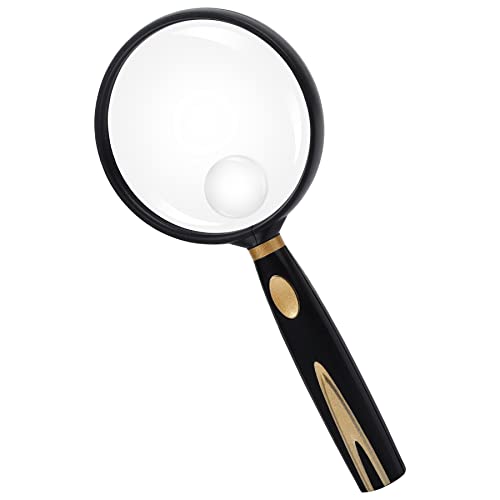 Feosky Handheld Reading Magnifier, 10X Magnifier, 75mm Shatterproof Lens, Non-Slip Handle for Adults Close Work, Seniors Reading and Nature Exploration, Hobby Observation(Gold) - color: Gold, size: 75mm