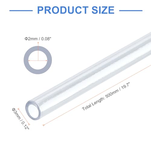 uxcell 10 Pcs Clear Plastic Rigid Tubing 2mm ID x 3mm OD, 0.5 Meters Length Round Polycarbonate Tubing for Aquarium Water Pipe, Water Cooling System, Plumbing - size: 2mm x 3mm