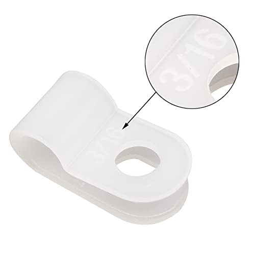 Cable Clamp R-Type Cable Clip Wire Clamp 3/16" Nylon Screw Mounting Cord Fastener Clips with Screws for Wire Management - White - 50 Pcs - size: 3/16" White