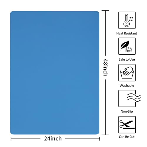 Silicone Mat Heat Resistant Mats for Countertop, Large Silicone Mats for Kitchen Counter Crafts Workbench Table, Size 48x24 inches Thick 2mm,Rolled Package,Light Blue - color: Light Blue, size: 48"L x 24"W