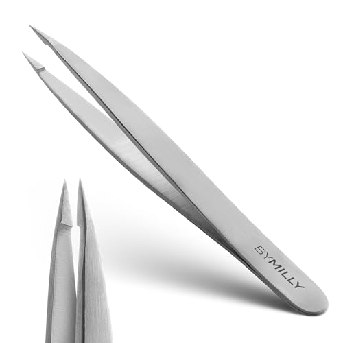 Pointed Tweezers | High Carbon Stainless Steel Needle Nose | Fine Point Precision Hair Removal | Perfectly Aligned & Hand-Filed Sharp | Silver - color: Silver