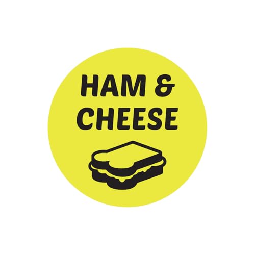 Ham & Cheese Stickers - 1 Inch Round Circle Food Labels in Bright Yellow for Restaurant Deli Food Truck Supermarket Grocery Store Stickers Food Menu Meal Choice Sticker Package Label - 300 Labels/Pack - color: Ham & Cheese, size: 300 Labels