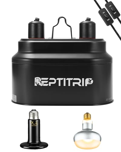 REPTITRIP Dual Reptile Light Fixture with 100W Daytime Heat Bulb & 100W Nighttime Ceramic Heat Emitter, 2 Independent Switches, Reptile Heat Lamp Combo Pack - No UVB - size: ST1