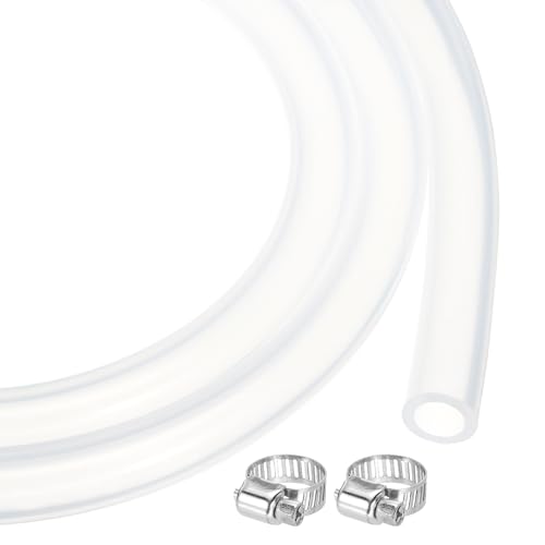 MECCANIXITY 10ft Clear Silicone Rubber Tubing 3/8" ID 5/8" OD Plastic Tube Flexible Air Hose for Brewing, Wine Making, Pump Siphon, 9.5mm x 15.9mm, with 2pcs Clamps - color: Clear, size: 3/8" x 5/8"