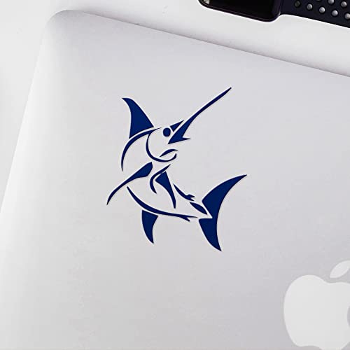 2 Pcs - Decal Stickers Of Stylized Marlin Fish (Navy Blue) Premium Waterproof Vinyl Decal Stickers For Laptop Phone Accessory Helmet Car Window Mug Tuber Cup Door Wall Decoration ANDSKUS512502AB070722 - color: Navy Blue, size: 4.8'' x 5.6''