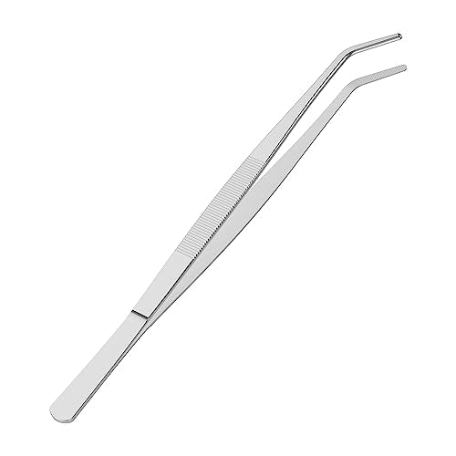 10.6 Inch Stainless Steel Tweezers, Curved Round Blunt Serrated Tip, Aquarium Tweezer, 3/64 Inch Thickness Stainless Steel, Multipurpose Daily Garden Home Lab Craft Repairing Tool