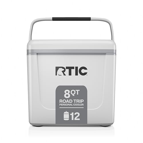 RTIC 8 QT Road Trip Personal Cooler, Small, Compact, Insulated, Portable Ice Chest Box for Food, Drink, Beverage, Beach, Camping, Picnic, Fishing, Boat, 12-Can Capacity - color: White & Grey