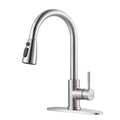 WOWOW Kitchen Faucet with Sprayer, Kitchen Sink Faucet, SUS 304 Stainless Steel, High Arc Single Handle Brushed Nickel Kitchen Faucets with Pull Down Sprayer, Pull Out Kitchen Faucet with Deck Plate - color: A: Brushed Nickel, style: Kitchen Faucet