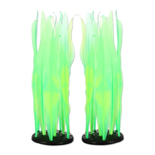 Aquarium Glowing Kelp Plant, Soft Silicone Glowing Fish Tank Decorations, Fluorescence Coral Decor for Aquarium Decor Green 2pcs