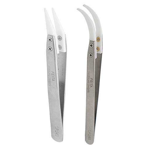 Ceramic Tweezer Set - FEITA Ceramic Precision Tweezers for Electronic Repair, DIY Hobbies - NO MORE BROKEN TIPS! (2-Pcs) - color: Silver - 2pcs