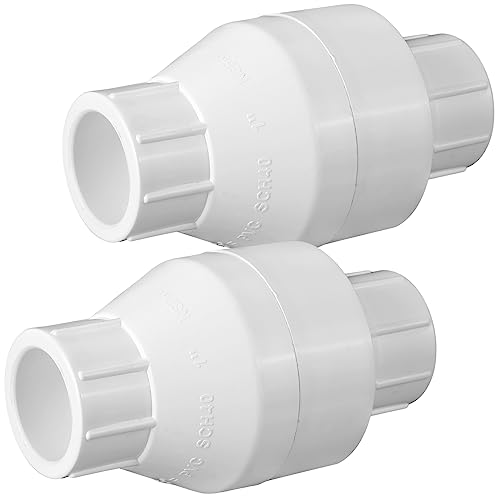 Geetery 2 Pcs 1 Inch PVC Inline Check Valve Solvent Connections White Plastic Backflow Preventer Pipe Fittings Check Socket Schedule - size: 1 Inch