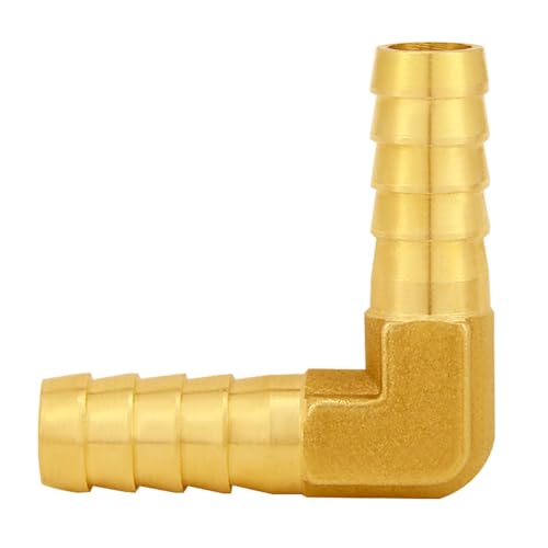 Uenede 6PCS Solid Brass 3/8"OD Barb Elbow Fittings 2-Way 90 Degree L Right Angle Barbed Fitting for Water/Oil/Gas - size: 3/8" Barb, style: Elbow (2 Way)