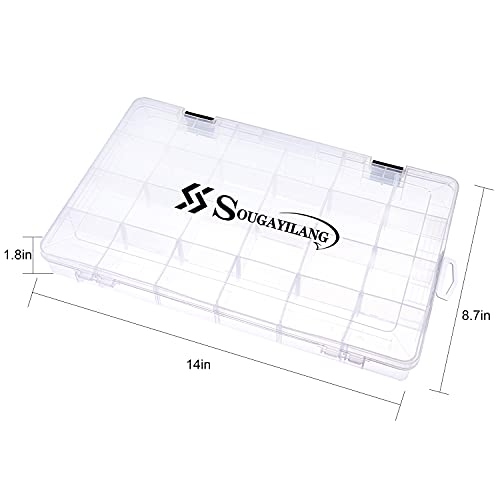 Sougayilang Fishing Tackle Boxes - 3600 3700 Plastic Storage Organizer Box with Removable Dividers - Fishing Tackle Storage - 4 Packs Transparent Tackle Trays - color: Two 3700 (Tray Size: 14"x8.7"x1.8")