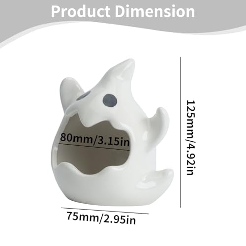 RUIAN Ghost Ceramic Aquarium Hideout, Smooth White Ceramic Decoration for Fish Tank and Small Pets Like Hamsters, 125x75mm, Ideal Gift - color: WHITE