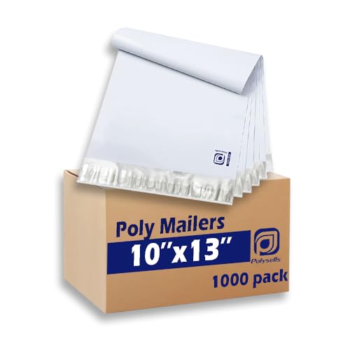 POLYSELLS 1000 pcs 10x13 Inches White x Silver Poly Mailers Shipping Envelopes, Strong Adhesive Sealing, Waterproof, and Tear-resistant Postal Mailing Bags for Clothing, Books, and Accessories - size: 10"x13" 1000 PCS