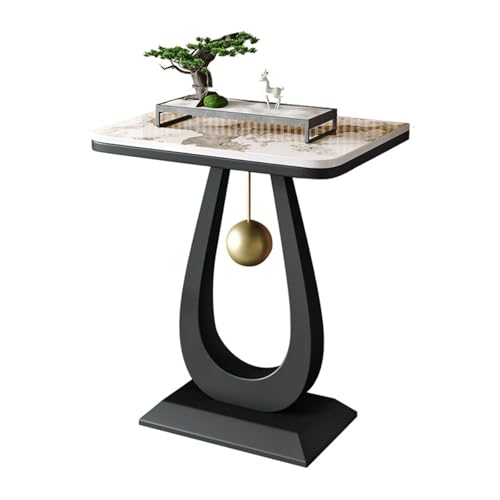 Modern Marble Console Table with Metal Frame, Minimalist Plant Stand, Living Room Display Shelf, Flower Pot Rack, Versatile Furniture for Home Décor - color: Black-1, size: 50*30cm/19.7*11.8in
