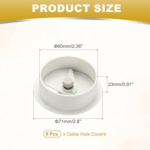 M METERXITY 8-Pack Cable Hole Cover, 2.8 Inch 70mm ABS Desk Cable Wire Cord Grommet Hole Cover for Home/Office Desktop Wire Organizer [White] - color: White, size: 2.8"