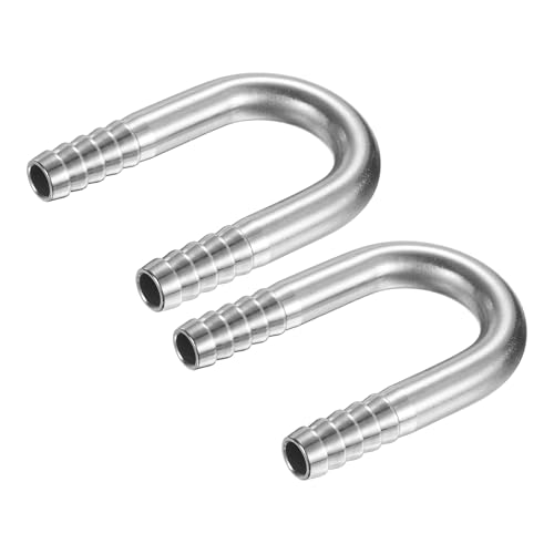 PATIKIL 1/2" (12mm) x 1/2" (12mm) Hose Barb Fittings, 2 Pcs 304 Stainless Steel U Shaped Joint Connector Barbed Fitting Metal Splicer - size: 1/2" (12mm)