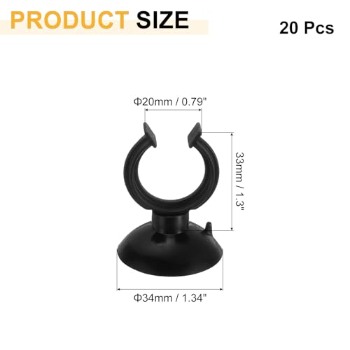 uxcell 20Pcs Aquarium Suction Cup Clips, 20mm Airline Tube Holders Clamps Cup Holder Sucker Tube Sucker for ID Airline Tubing Fish Tank, Black