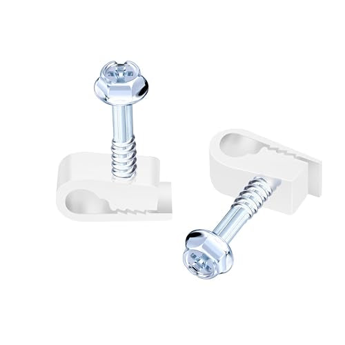 Cable Clips with Screws Fastener 1/4 Inch (6 mm) - All Weather Wire Clips for Coaxial, Ethernet,Electrical Cables,Brick/Stucco Siding Clips, UV-Resistant for Outdoor Wall Mount, 100 Pack,White - color: White, size: 100PCS/PACK