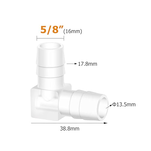 Quickun 5/8" Hose Barb 90 Degree Elbow L Fitting, Plastic 2 Way Equal Barbed Joint Splicer Mender Union Adapter Hose Fitting (Pack of 2) - size: 5/8" (2Pcs)