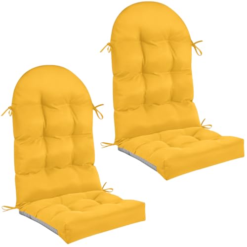 Geelin 2 Pcs Outdoor Patio Chair Cushion Thick High Back Adirondack Chair Cushion Tufted Weather & Fade Resistant Anti-Slip Outside Rocking Chairs Pads with Ties, 44 x 19 x 4 Inch (Amber) - color: Amber