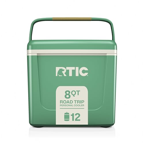 RTIC 8 QT Road Trip Personal Cooler, Small, Compact, Insulated, Portable Ice Chest Box for Food, Drink, Beverage, Beach, Camping, Picnic, Fishing, Boat, 12-Can Capacity - color: Sage/Beach