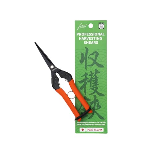 Saboten 7.9" Professional Japanese Harvesting Shears, Straight Precision Blade, Black Fluorine-Coated Stainless Steel, Spring-Loaded, Shock-Absorbing Grip, Safety Lock, Made in Japan