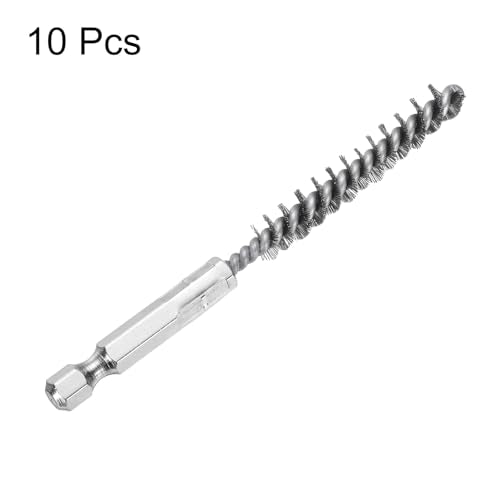 HARFINGTON 10Pcs Stainless Steel Bore Brush 9mm Dia 4" Long Cleaning Twisted Wire Brush with Handle 1/4" Hex Shank for Tubes, Ports, Bearings - size: 9mm