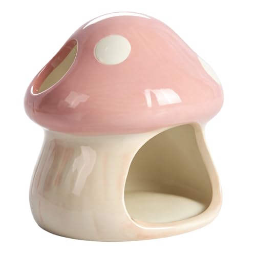 Ceramics Mushroom House Aquarium Decor, Betta Fish Tank Accessories Landscape Decoration, Small Shrimp Goldfishes Habitat Hut Pleco Smalland Breeding Hide Caves Toad House - Pink - color: Pink
