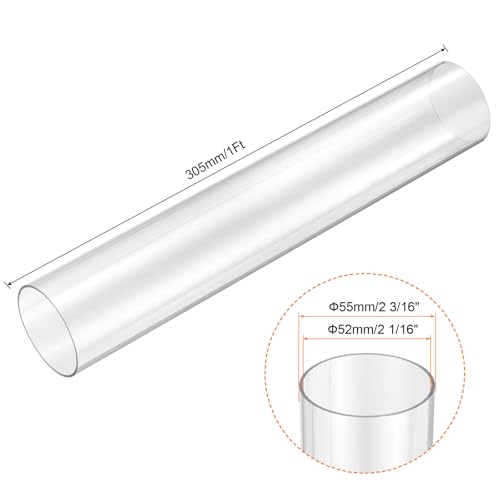 uxcell Clear Rigid Tubing 52mm(2 1/16") ID x 55mm(2 3/16") OD x 1Ft(305mm) Length Round Plastic Polycarbonate Tube - size: 52mmx55mm