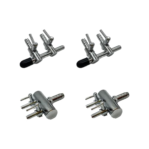 4 Pcs 2-Way Aquarium Air Splitter, Stainless Steel Pump Lever Flow Control Valve for Fish Tank (2 Sizes)