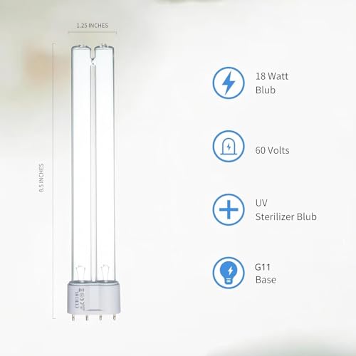 18W UV Light Bulb, Outdoor Pond Light Clarifier, Water Garden Clarifier, Replacement Light for Aquarium, Fish Tank, Turtle Tank, 2 Pack 18W UV Pond Lights for G11 Base - size: 18W-UVC-2P